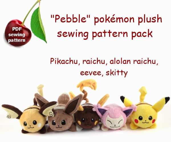 Pebble pokemon pikachu, raichu, eevee, skitty mano tamaño peluche PDF  patrón de costura lindo y fácil DIY kawaii peluche con archivos de bordado  -  España