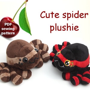Spider stuffed animal handheld size plushie PDF sewing pattern - cute and easy kawaii anime DIY plush toy with embroidery files