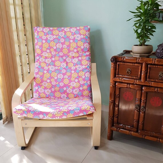Ikea Poang Chair Cushion Cover Pink Daisy Print Chair Only Etsy