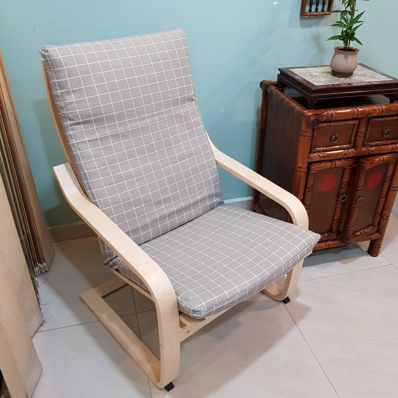 IKEA Poang Chair Cushion Cover Grey Checkered Print Etsy