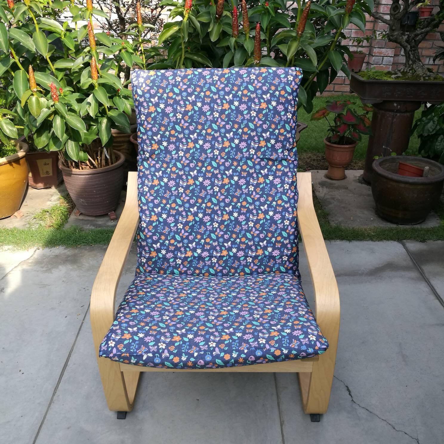IKEA Poang Chair Cushion Cover Floral Blue Print Etsy