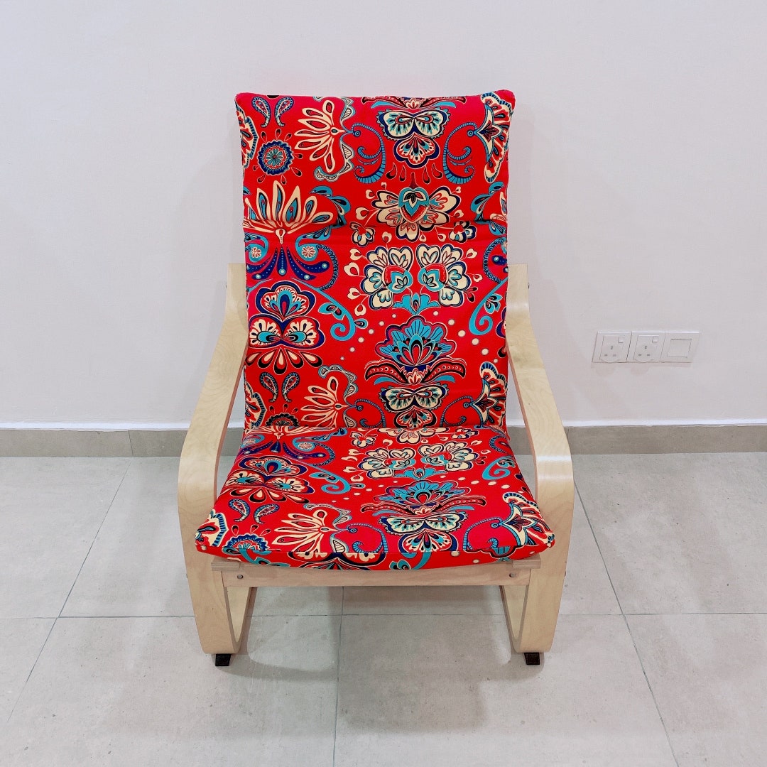 IKEA Poang Chair Cushion Cover Red Floral Wonderland UK