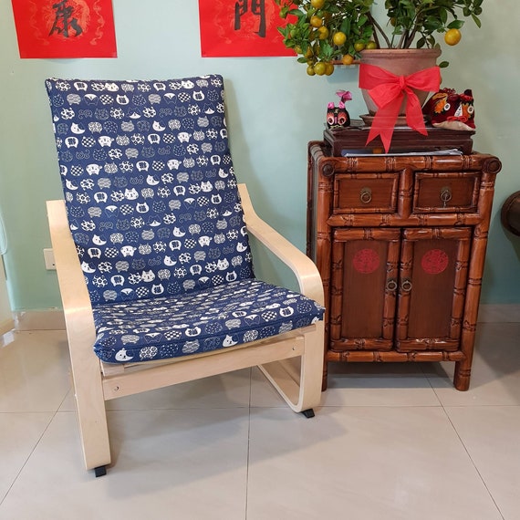 Ikea Poang Chair Cushion Cover Fortune Cat Blue Etsy