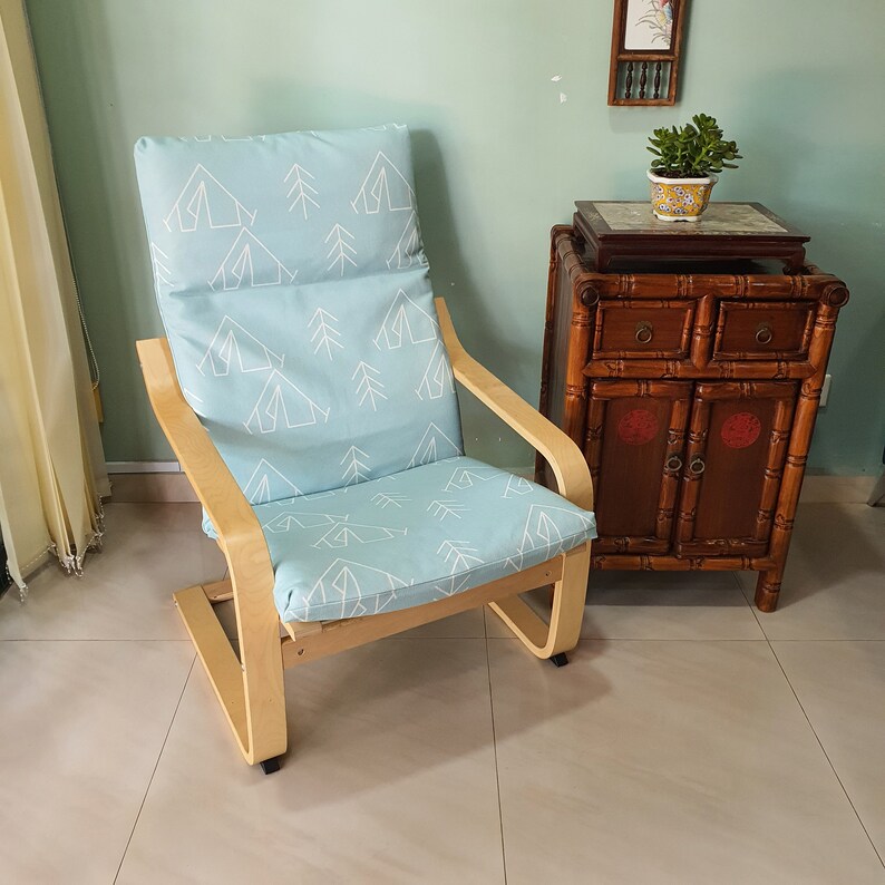 IKEA Poang Chair Cushion Cover Light blue linear print Etsy