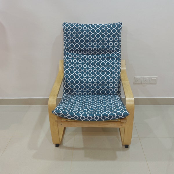 Housse de coussin pour chaise Poang IKEA - Imprimé symétrique bleu