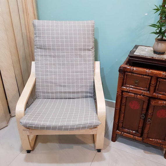 Ikea Poang Chair Cushion Cover Grey Checkered Print Etsy