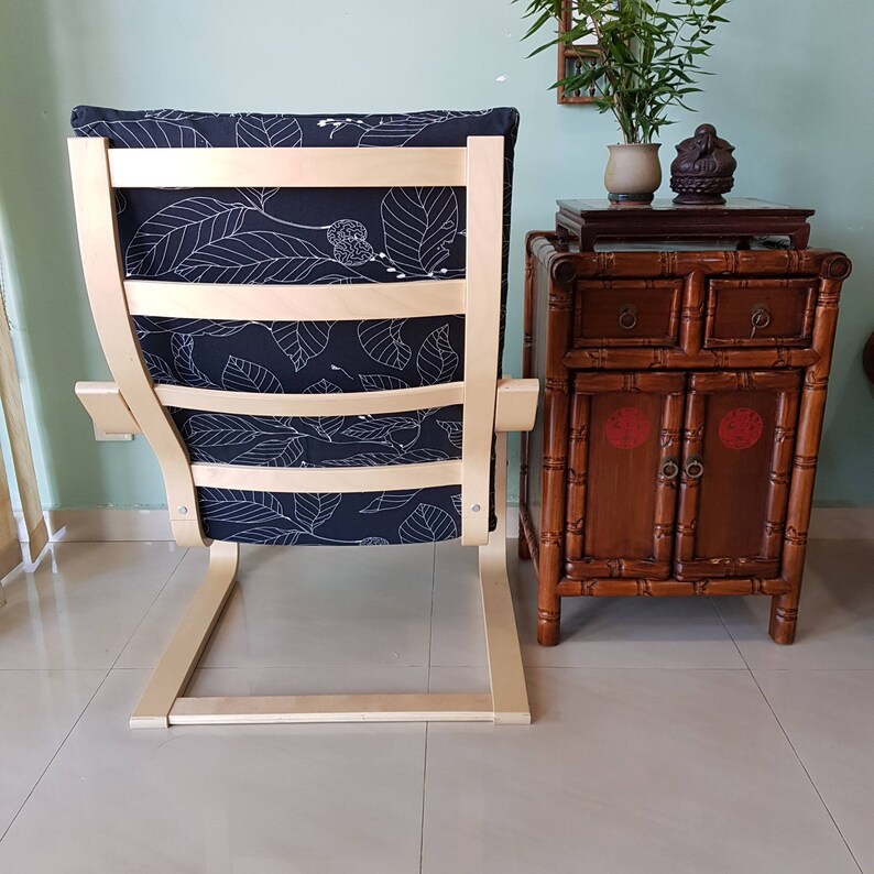 IKEA Poang Chair Cushion Cover Navy Blue Leaf Print Etsy