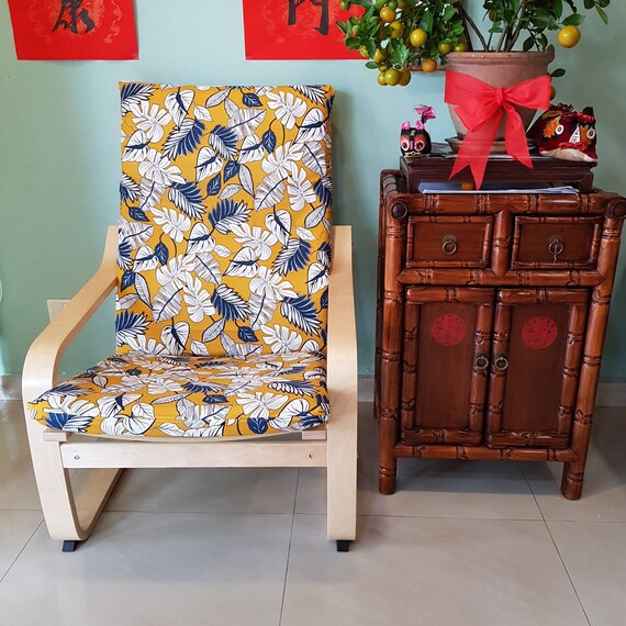 Ikea Poang Chair Cushion Cover Orange Leaf Print Etsy