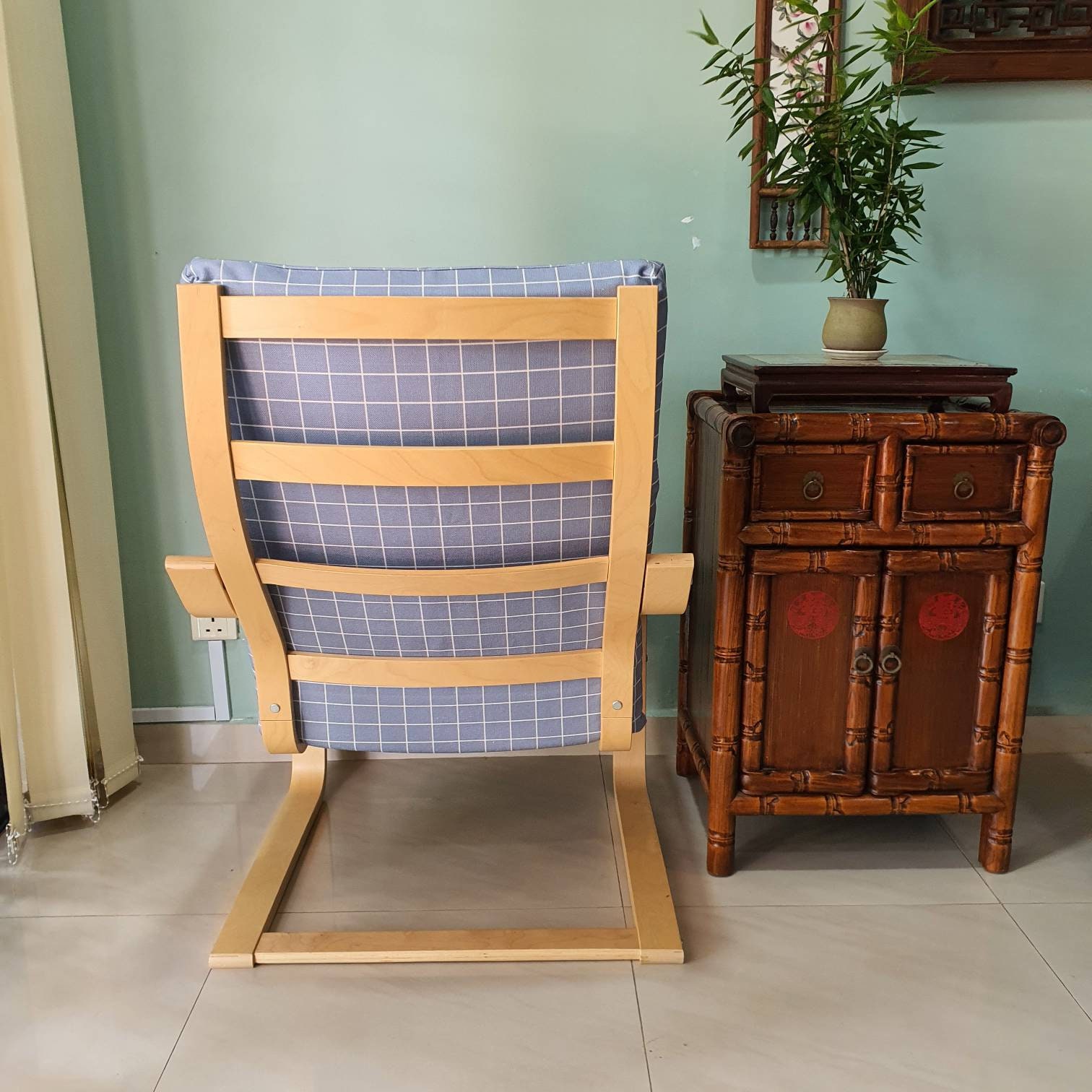 IKEA Poang Chair Cushion Cover blue checked print Etsy