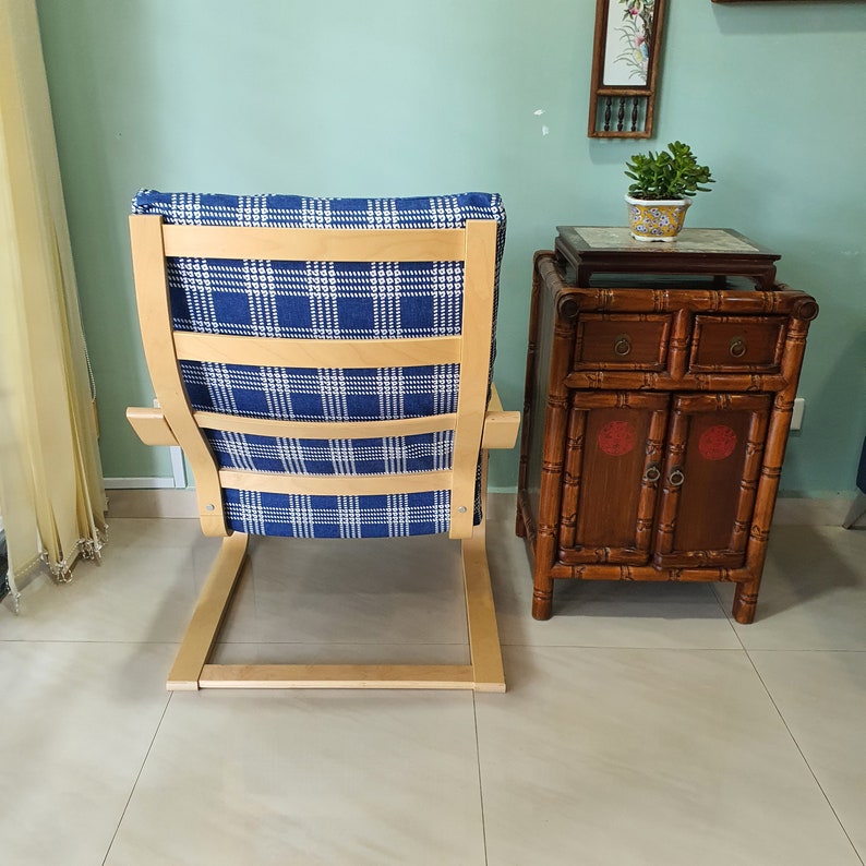 IKEA Poang Chair Cushion Cover Blue Checkered Print Etsy