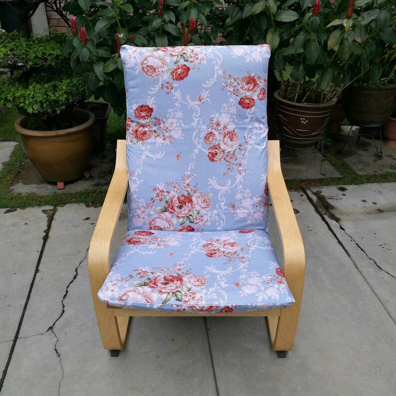 Ikea Poang Chair Cushion Cover Floral Blue Etsy