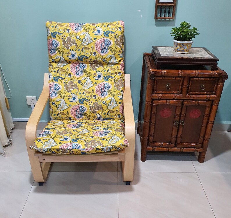 IKEA Poang Chair Cushion Cover Yellow Royal Peony Etsy