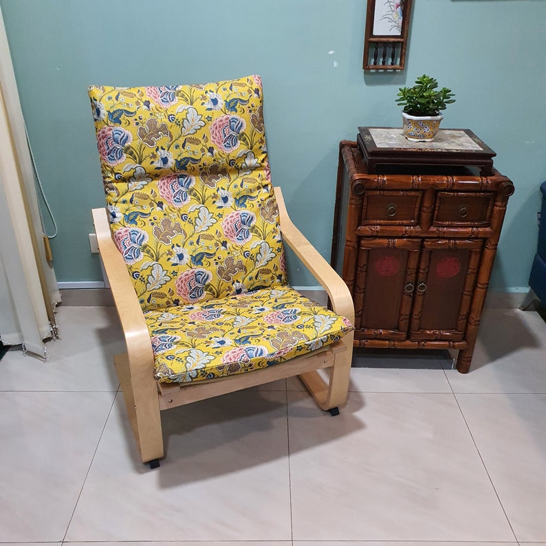 IKEA Poang Chair Cushion Cover Yellow Royal Peony Etsy