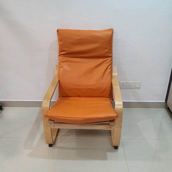 Ikea Poang Armchair, Black Leather Chair Cushion, Black-brown Wood