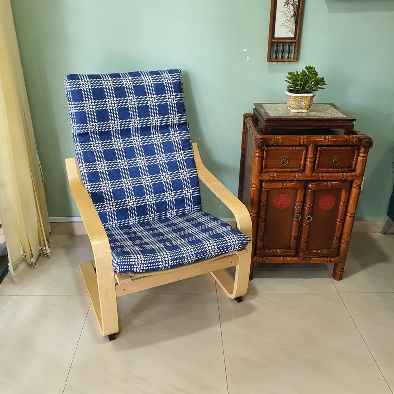 IKEA Poang Chair Cushion Cover Blue Checkered Print Etsy
