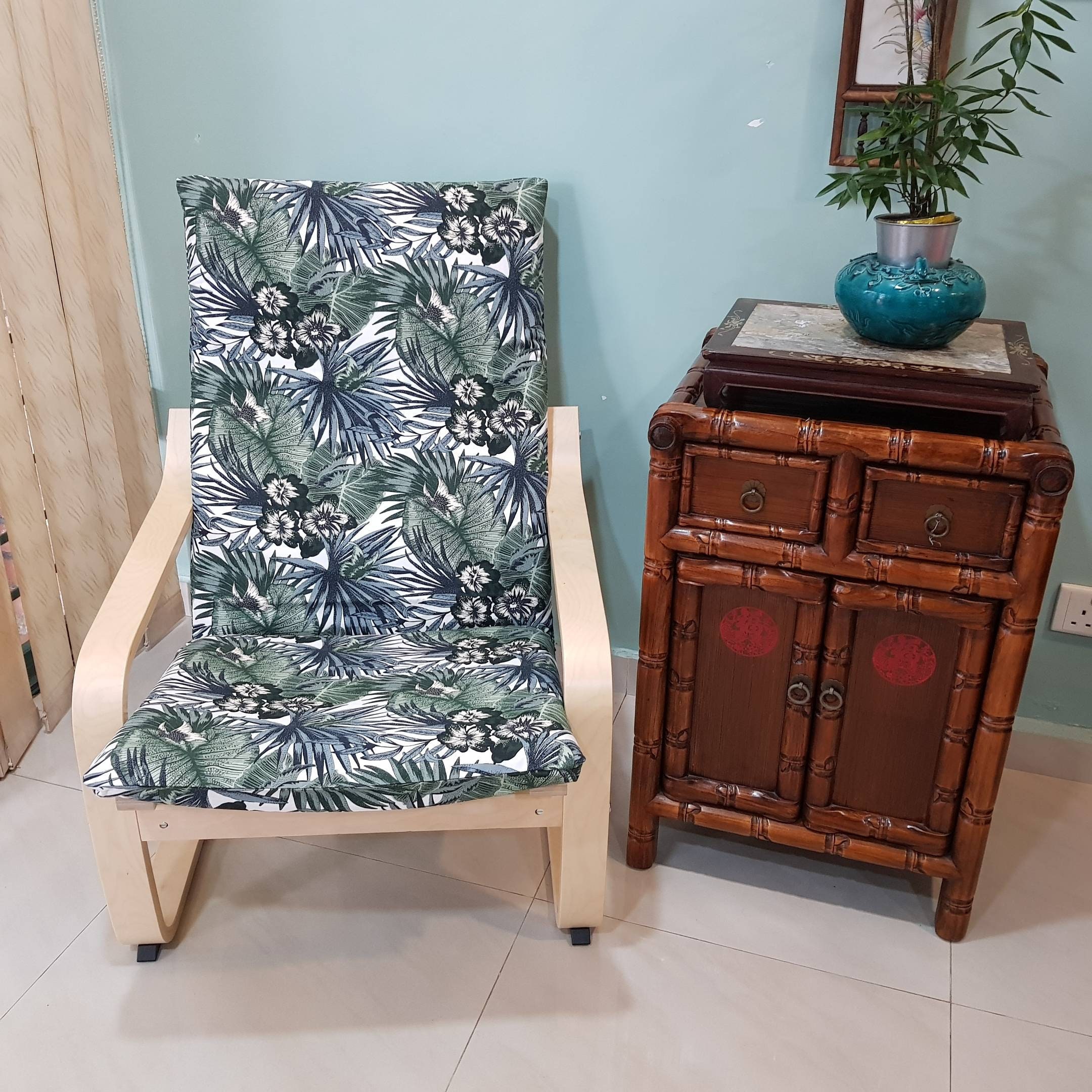 IKEA Poang Chair Cushion Cover Tropical Forest Print 
