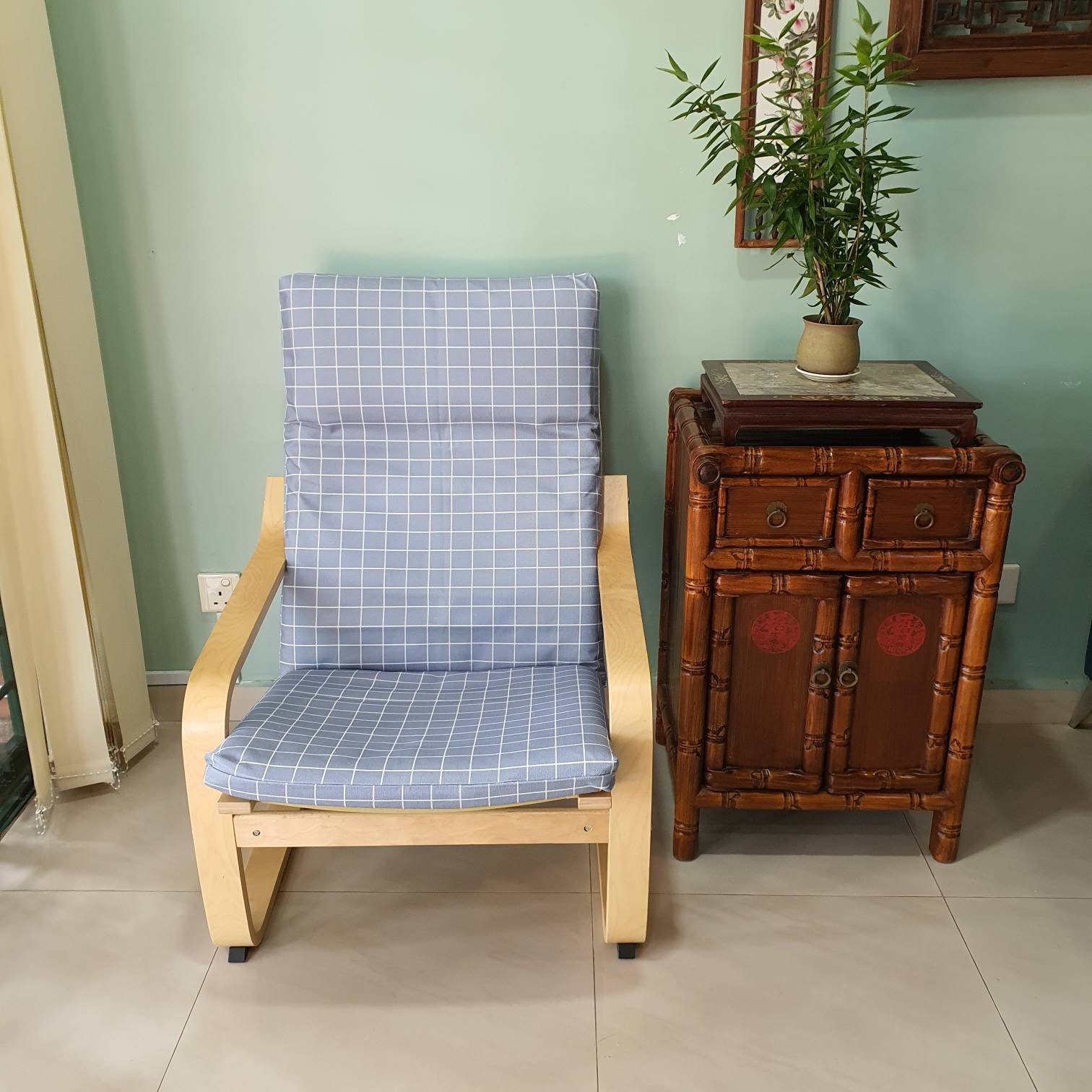 IKEA Poang Chair Cushion Cover blue checked print Etsy