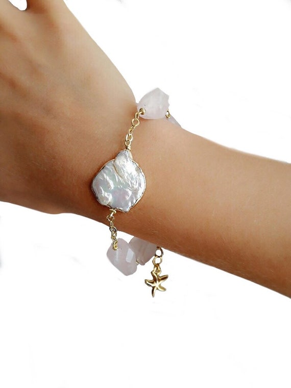 Bridesmaid gift Rose quartz bracelet Rose gold bracelet Rose gold rose quartz bracelet Pink stone bracelet