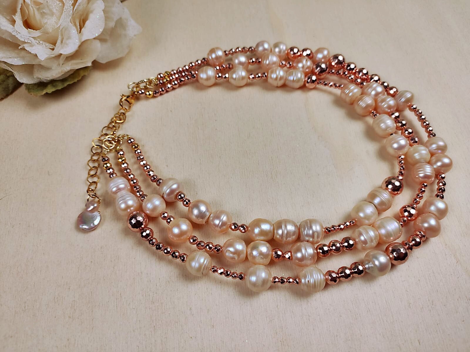 Chunky Rose Gold Necklace With Pink 