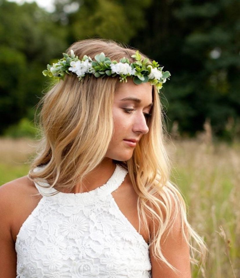 Flower crown wedding baby's breath look crown white | Etsy