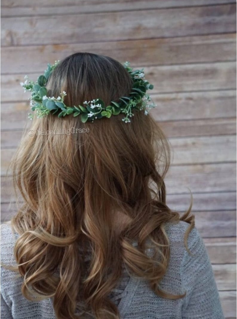 bridal flower headpiece bridesmaid baby/'s breath crown greenery floral crown Baby/'s breath and greenery flower crown