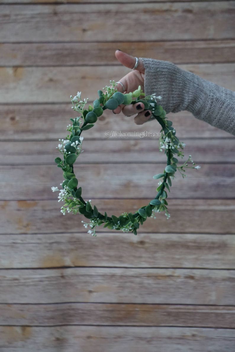 bridal flower headpiece bridesmaid baby/'s breath crown greenery floral crown Baby/'s breath and greenery flower crown