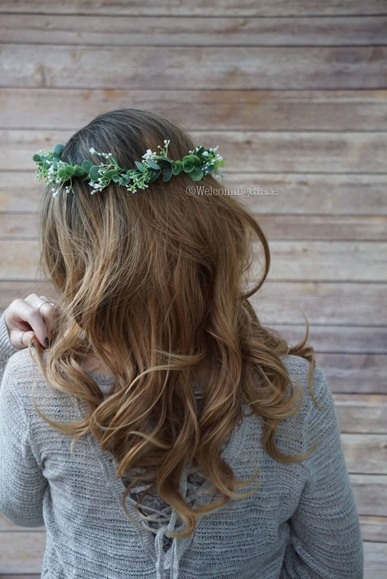 bridal flower headpiece bridesmaid baby/'s breath crown greenery floral crown Baby/'s breath and greenery flower crown
