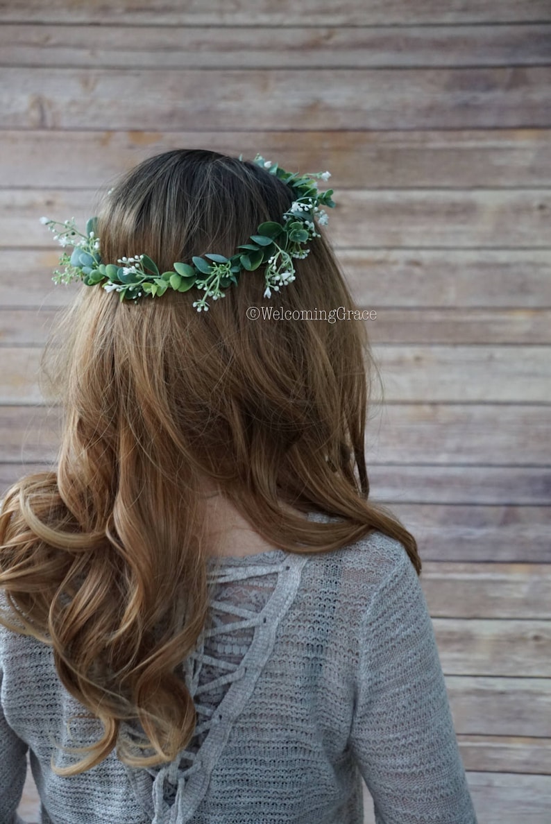bridal flower headpiece bridesmaid baby/'s breath crown greenery floral crown Baby/'s breath and greenery flower crown