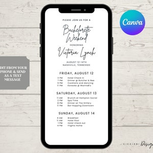 Bachelorette party itinerary, Bachelorette party invitation, digital bachelorette party, bachelorette party text, bachelorette weekend