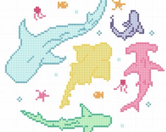 Colorful Sharks - 7x7