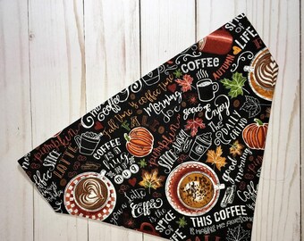 Fall Dog Bandana, Autumn Dog Bandana, Pumpkin Dog Bandana, Over the Collar Dog Bandana, Pumpkin Spice Coffee Dog Bandana, Fall Dog Scarf