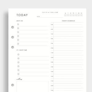 May include: A white planner page featuring sections for daily tasks and scheduling. The page includes the headings "TODAY," "MUST DO," "IF I HAVE TIME," and "notes." A schedule grid is present with times from 6:00 to 22:00. The text "CEO OF MY OWN LIFE" is at the top.