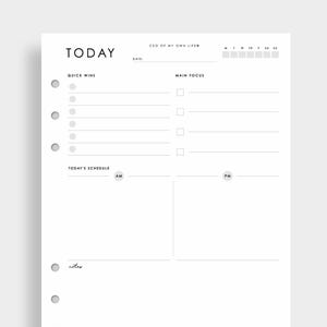 Undated Daily Today A5 Planner Inserts |  Quick Wins | AM/PM Schedule, To Do List | For A5 6-Ring Binders, Filofax, Large Ring LV Agendas