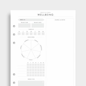 Daily Self Care A5 Planner Inserts | Wellbeing Planner | Mood Tracker, Exercise Log | For 6-Ring Ring Binders, Filofax, Large GM LV Agendas