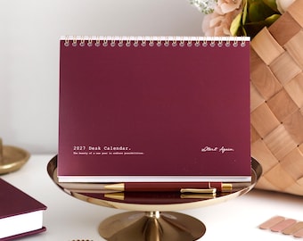 2027 A5 Monthly Desk Calendar For Home, Office, School | Burgundy