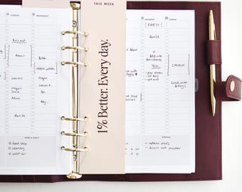 Segnalibro per agenda A5 fronte-retro "Questa settimana" color rosa cipria, divisorio per agenda, segnalibro / per raccoglitori ad anelli A5, Filofax, agende grandi GM LV
