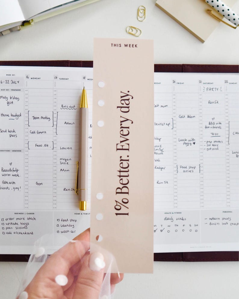 Blush 'This Week' Double Sided A5 Planner Page Marker, Planner Divider, Bookmark | for A5 6-Ring Binders, Filofax, Large GM LV Agendas - ella iconic® UK