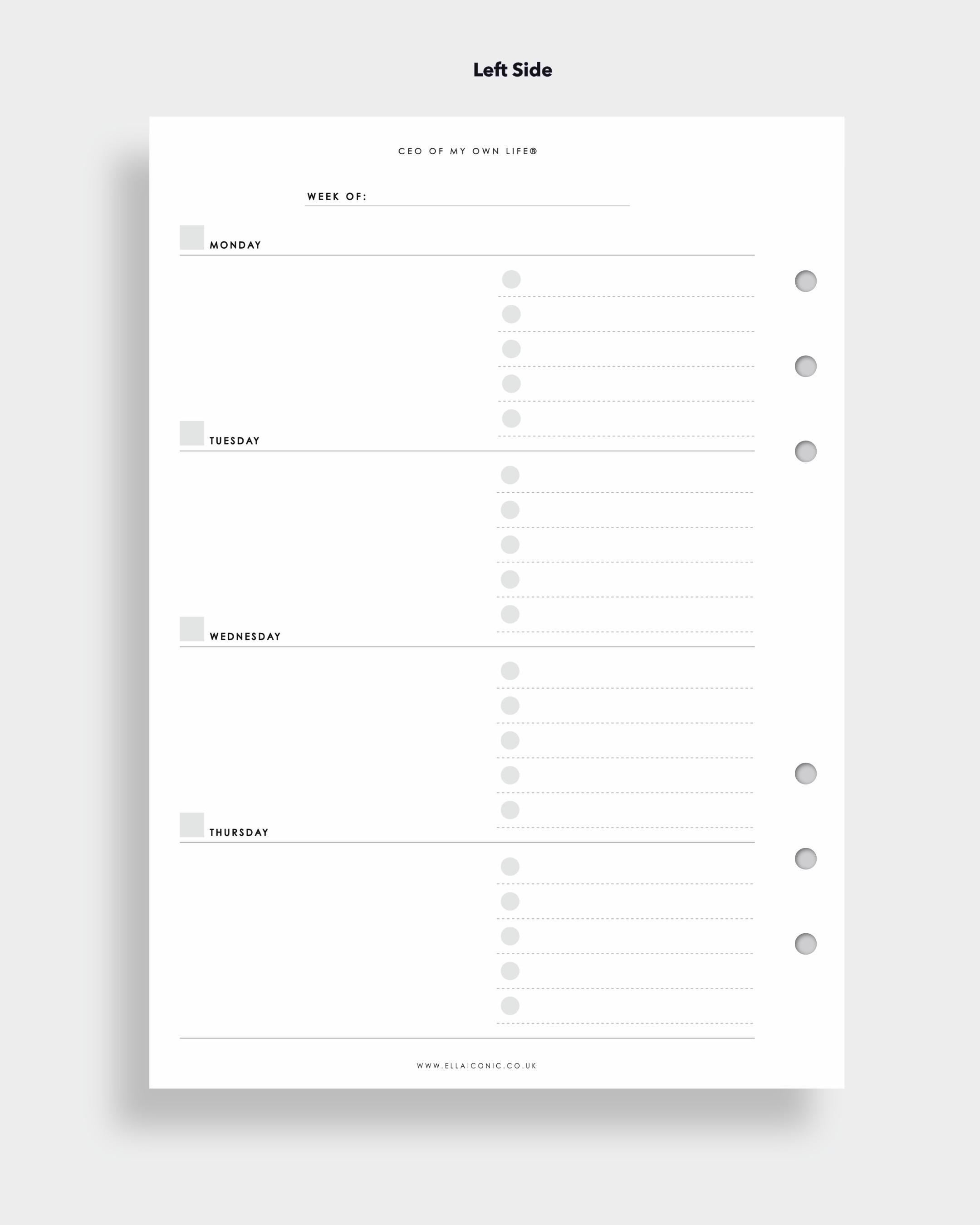 Undated A5 Weekly Planner Inserts | Horizontal Week on Two Pages | for ...