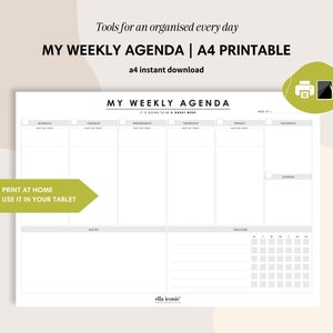 Undated Weekly Planner Agenda | A4 Printable - Weekly To Do List Planner with Habits Tracker, A4 Desk Planner Pad, Weekly Agenda Notepad