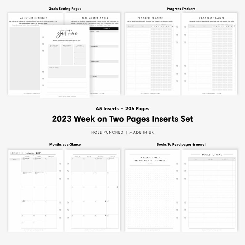 2023 Weekly Planner Inserts Refills Week on Two Pages View Etsy UK