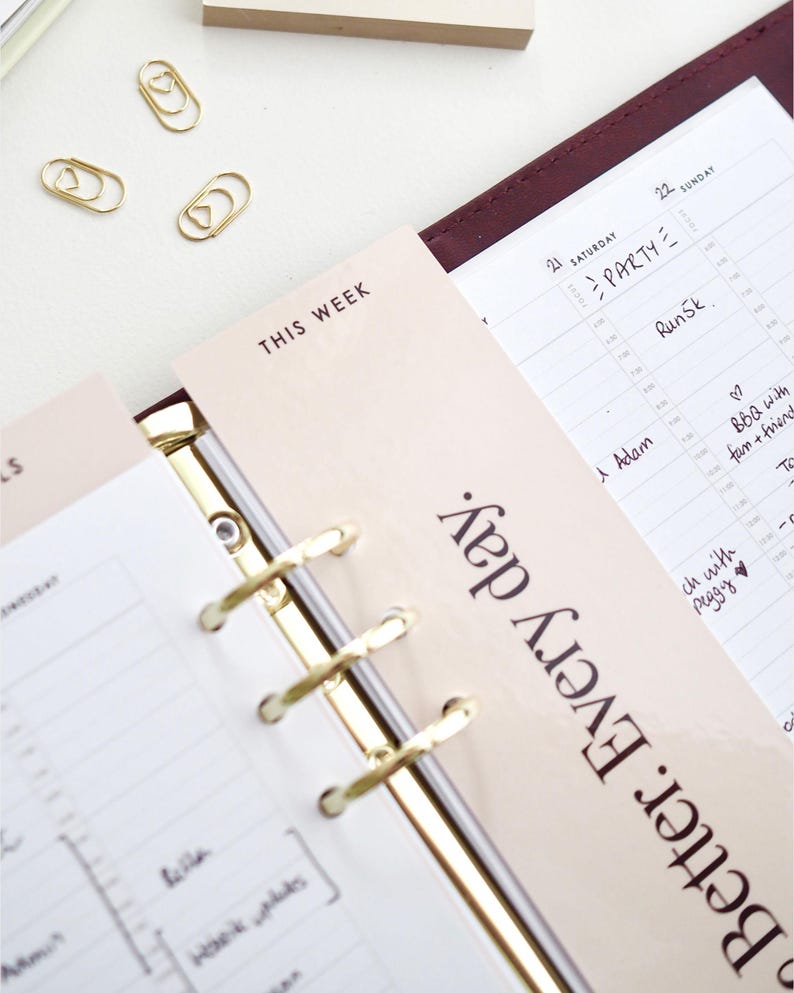 Blush 'This Week' Double Sided A5 Planner Page Marker, Planner Divider, Bookmark | for A5 6-Ring Binders, Filofax, Large GM LV Agendas - ella iconic® UK