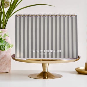 2026 A5 Monthly Desk Calendar for Home, Office, School | Striped Green