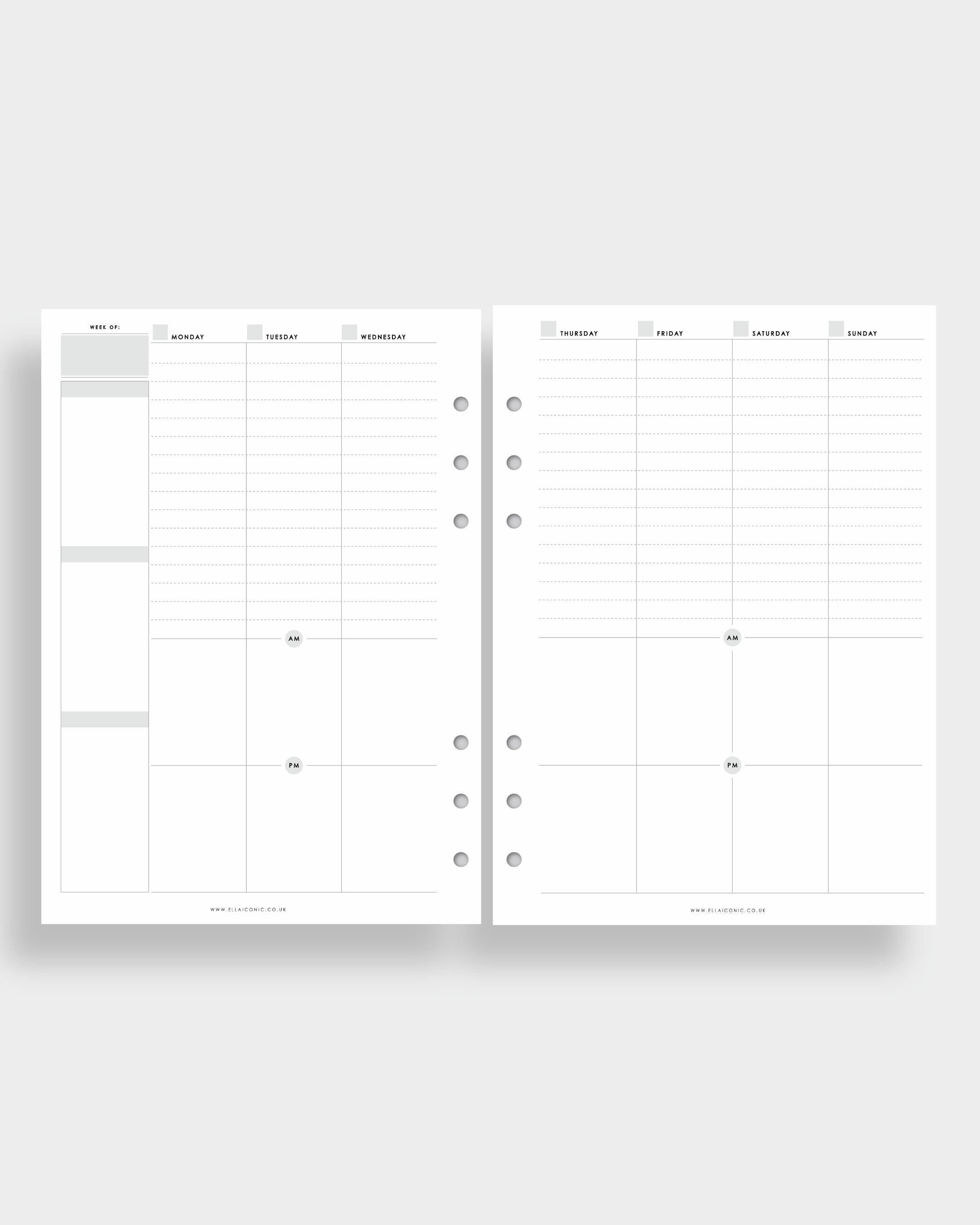 Undated A5 Weekly Planner Inserts | Vertical | Week on Two Pages ...