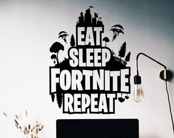fortnite eat sleep repeat wall decal game room home decor computer game wall decor quote wall mural gamer sign sticker playroom decor gs48 - fortnite wallpaper for your room