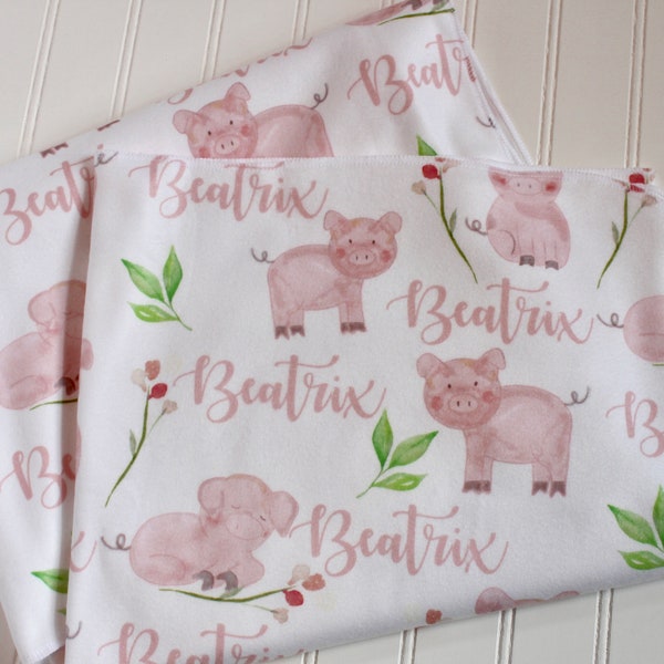 Personalized Baby Blanket / Pig Baby Blanket / Farm Blanket / Organic / Swaddling Blanket