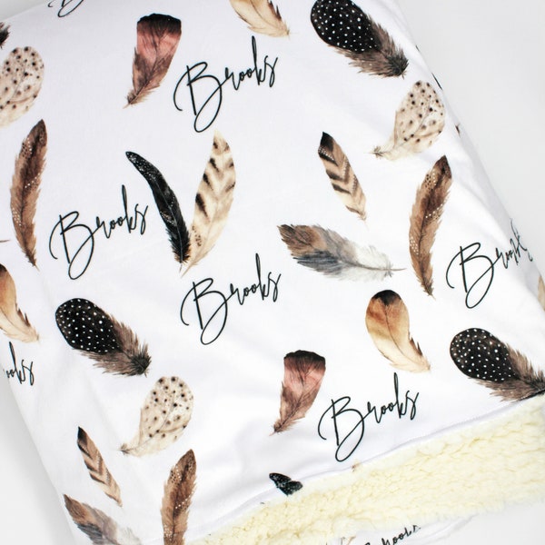 Boho Feather Personalized Baby Blanket | Personalized Swaddle Blanket Boy