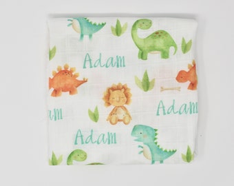 Dinosaur Custom Baby Name Blanket | Personalized Baby Boy Swaddle