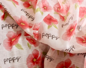 Pink Poppy Baby Blanket | Floral Baby Blanket | Receiving Blanket | Baby Girl Swaddle