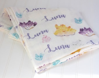 Personalized Gemstone and Crystal Rock Swaddling Baby Blanket