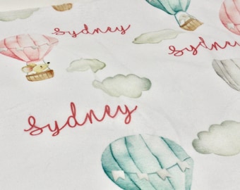 Hot Air Balloon Personalized Baby Blanket l Custom Name Baby Blanket | Personalized Baby Swaddle